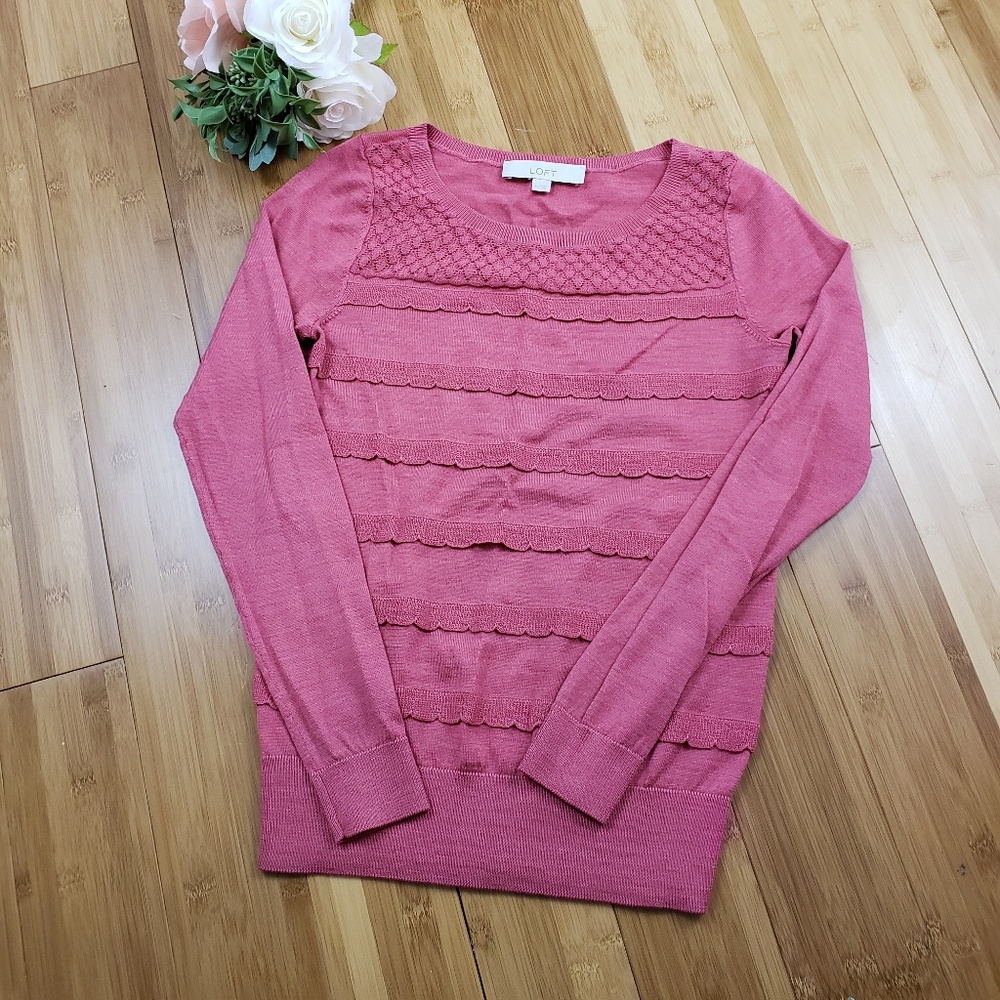 LOFT Ann Taylor Lace-Tiered Long Sleeve Sweater